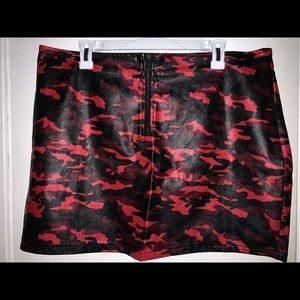 Red/Black Camo Style Faux Leather Skirt